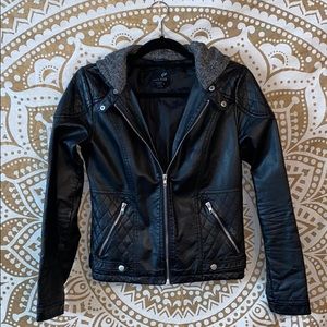 faux leather jacket with hoodie